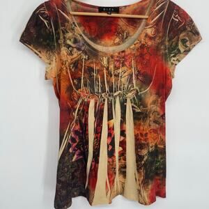B.L.U.E Top Women’s 90s Y2k Dark‎ Floral Rhinestone Long Made In The USA